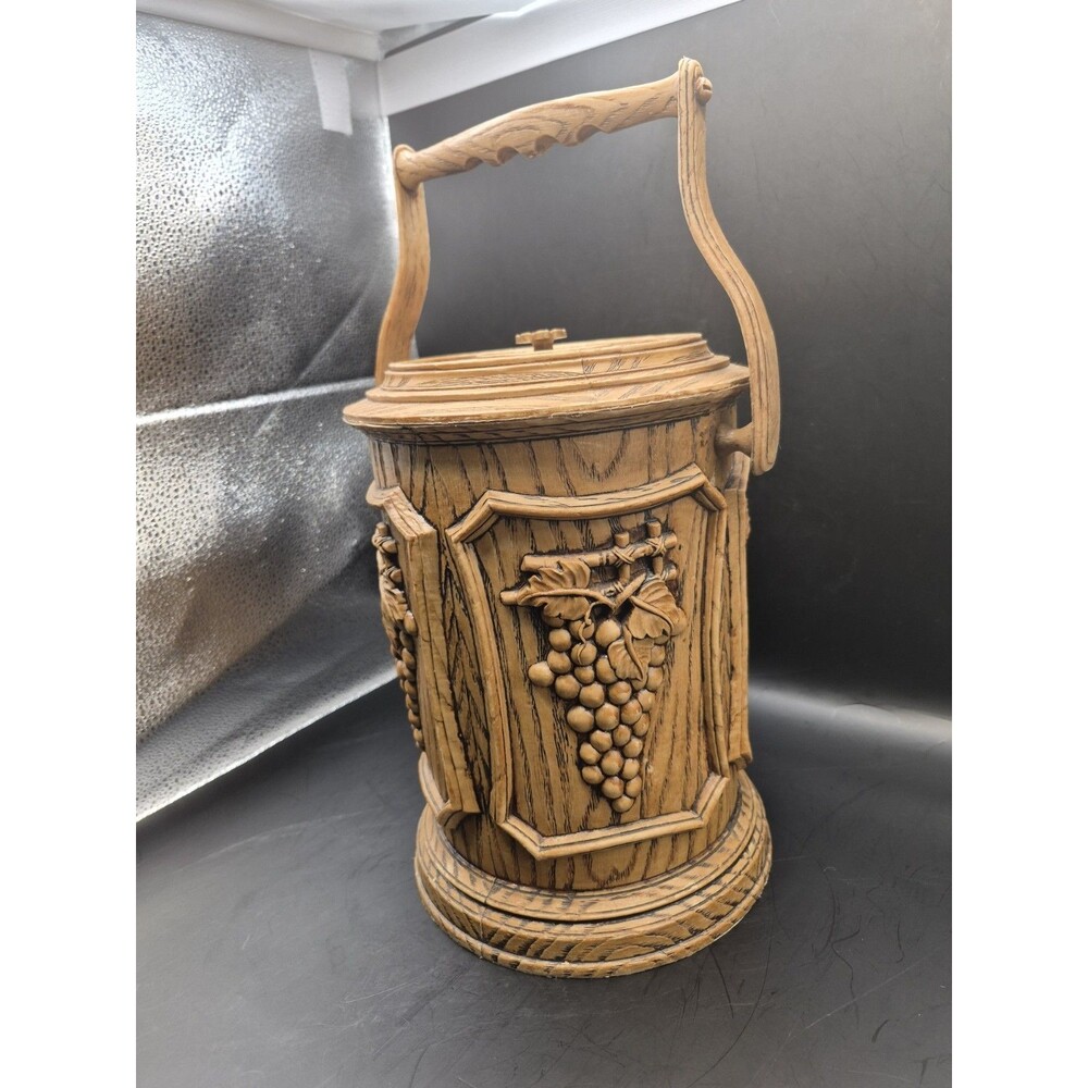 Vtg Insulated Ice Bucket, Faux Wood Grape Pattern, Wine/Champagne Bottle Cooler.